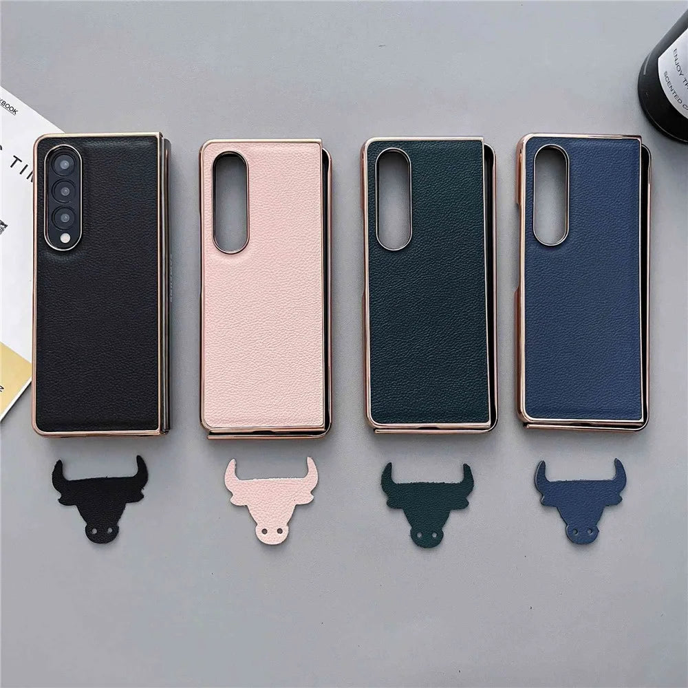For Samsung Galaxy Z Fold4 5G Horizon Series Nano Electroplating Phone Case PU Leather Coated Hard PC Protective Cover - Black - 6