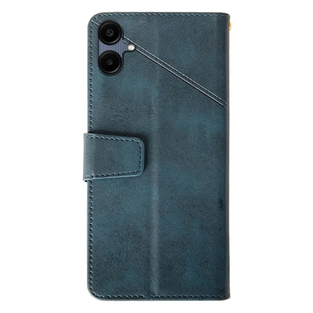 IDEWEI For Samsung Galaxy A06 4G Case Leather Wallet Phone Cover Stand Calf Texture - Blue - 5