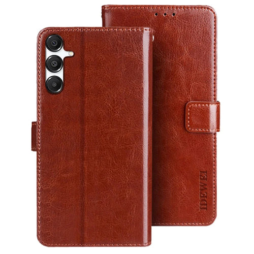 IDEWEI For Samsung Galaxy A16 4G / 5G Stand Case Crazy Horse Texture Leather Phone Cover - Brown - 1