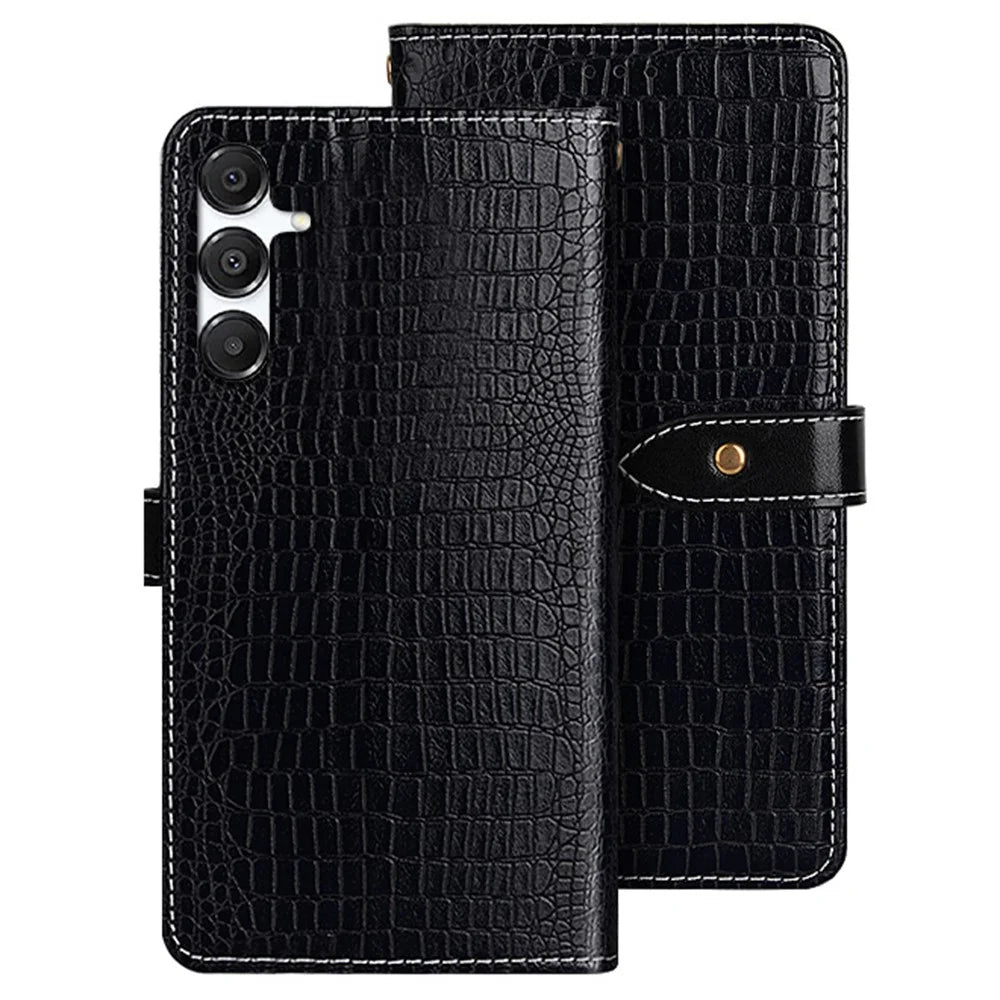 IDEWEI For Samsung Galaxy A16 5G  /  4G Case Crocodile Texture PU Leather Flip Phone Cover - Black - 1