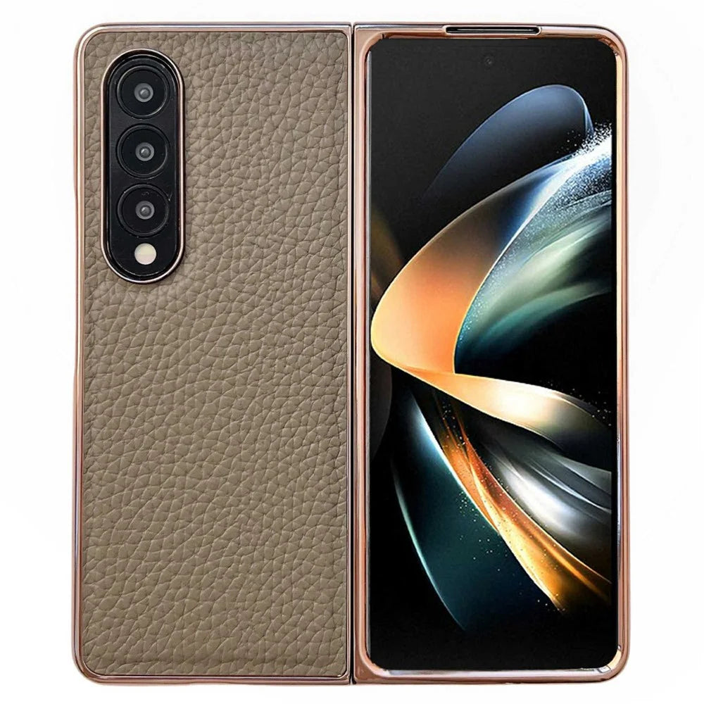 For Samsung Galaxy Z Fold4 5G Star Series Shockproof Phone Case PU Leather Coated Hard PC Nano Electroplating Shell Cover - Grey - 1