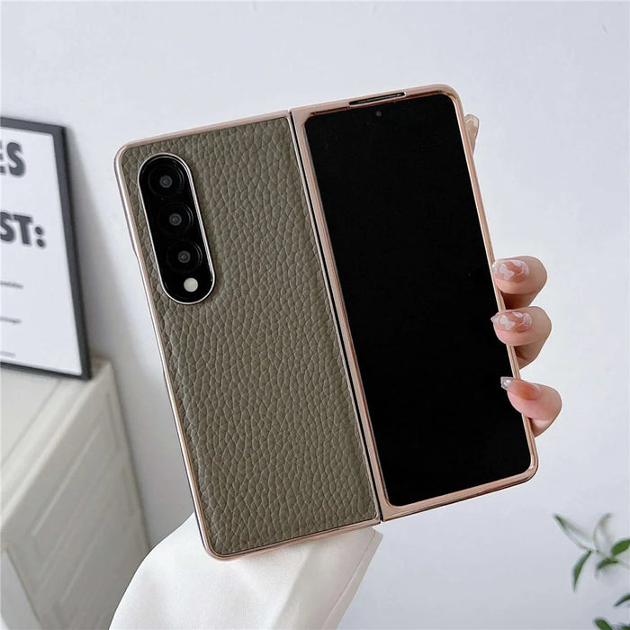 For Samsung Galaxy Z Fold4 5G Star Series Shockproof Phone Case PU Leather Coated Hard PC Nano Electroplating Shell Cover - Grey - 2