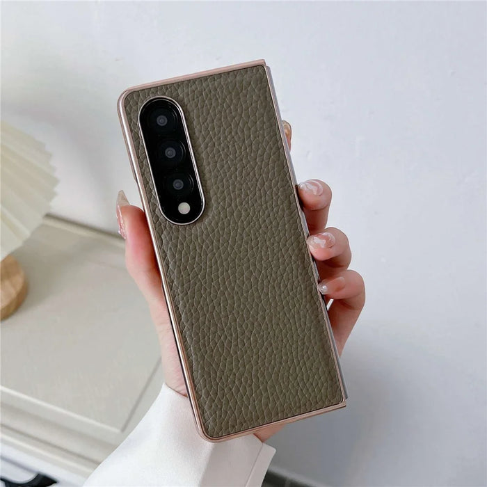 For Samsung Galaxy Z Fold4 5G Star Series Shockproof Phone Case PU Leather Coated Hard PC Nano Electroplating Shell Cover - Grey - 3