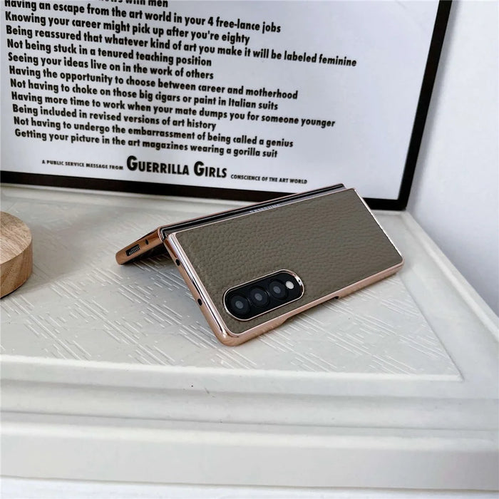 For Samsung Galaxy Z Fold4 5G Star Series Shockproof Phone Case PU Leather Coated Hard PC Nano Electroplating Shell Cover - Grey - 4