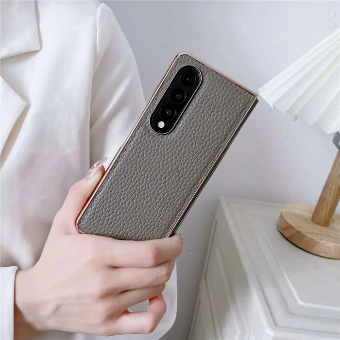For Samsung Galaxy Z Fold4 5G Star Series Shockproof Phone Case PU Leather Coated Hard PC Nano Electroplating Shell Cover - Grey - 5