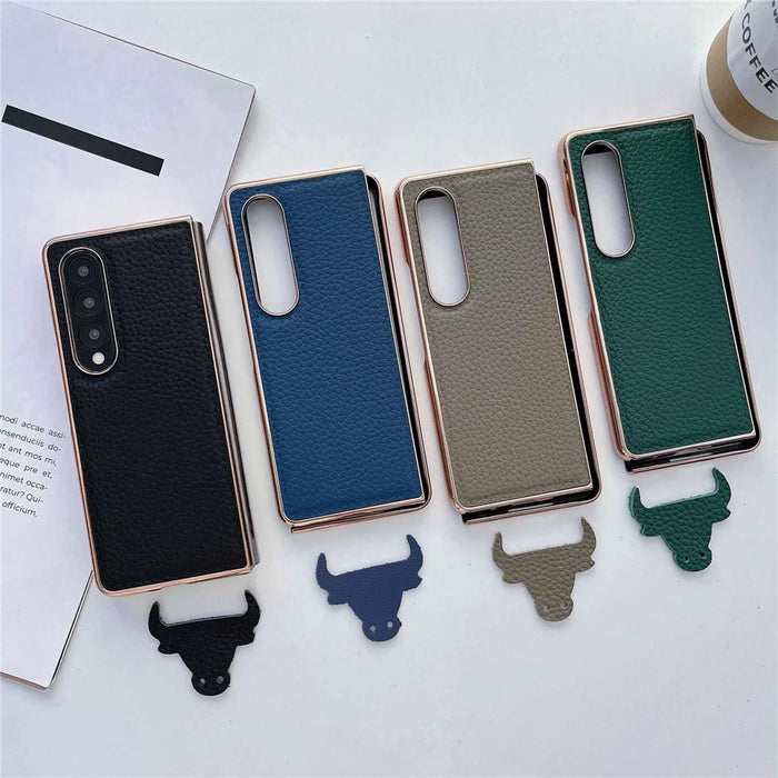 For Samsung Galaxy Z Fold4 5G Star Series Shockproof Phone Case PU Leather Coated Hard PC Nano Electroplating Shell Cover - Grey - 6