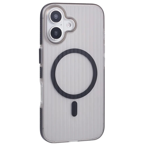 For iPhone 16 Case Corrugated Texture Phone Cover PC Shell Compatible with MagSafe - Black Edge - 1