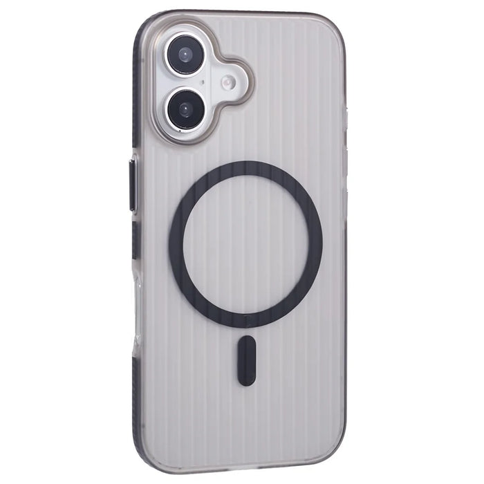 For iPhone 16 Case Corrugated Texture Phone Cover PC Shell Compatible with MagSafe - Black Edge - 1