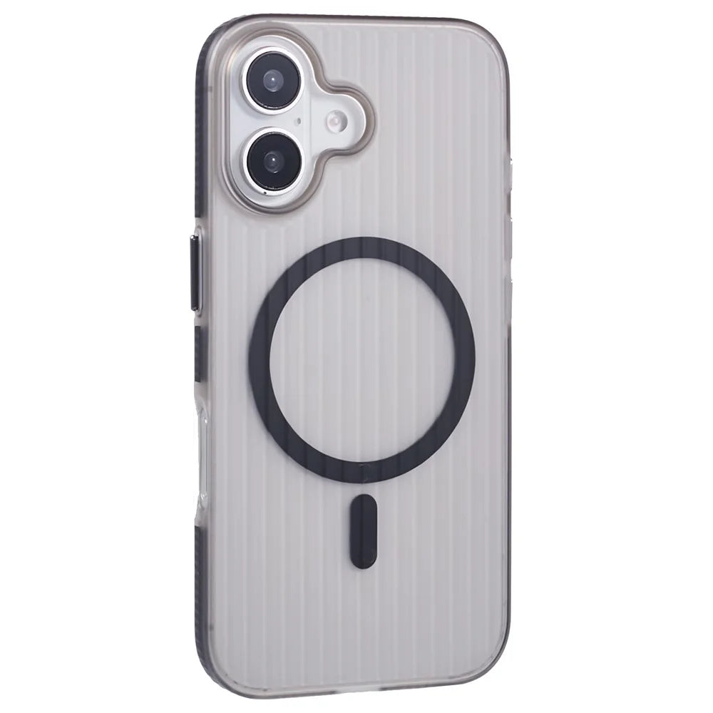For iPhone 16 Plus Case Corrugated Texture Phone Cover PC Shell Compatible with MagSafe - Black Edge - 1