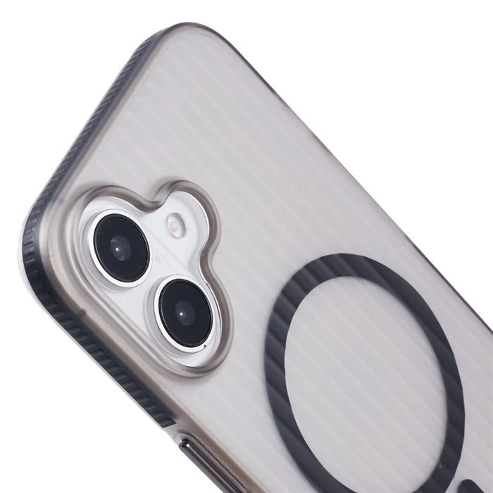 For iPhone 16 Plus Case Corrugated Texture Phone Cover PC Shell Compatible with MagSafe - Black Edge - 6