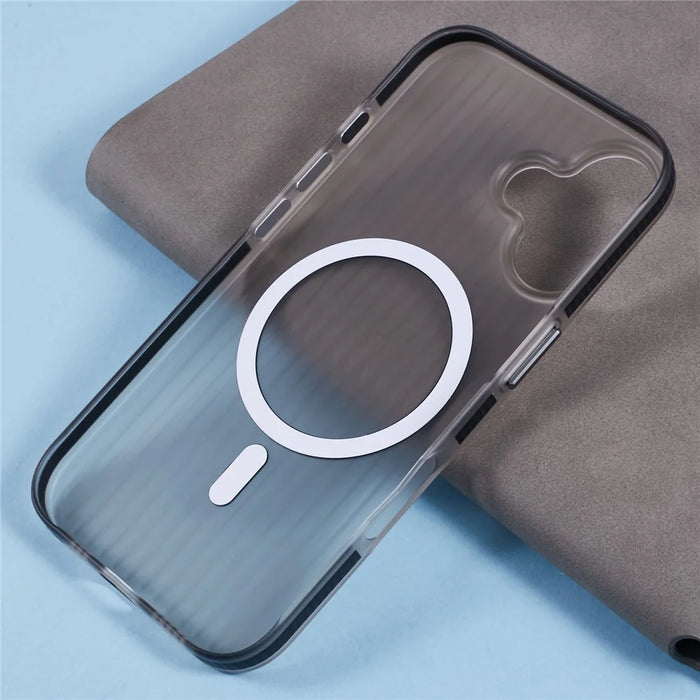 For iPhone 16 Plus Case Corrugated Texture Phone Cover PC Shell Compatible with MagSafe - Black Edge - 7