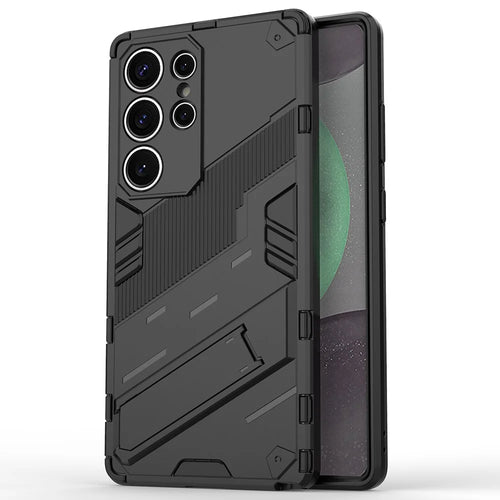 For Samsung Galaxy S25 Ultra Case PC+TPU Shockproof Phone Cover with Kickstand - Black - 1