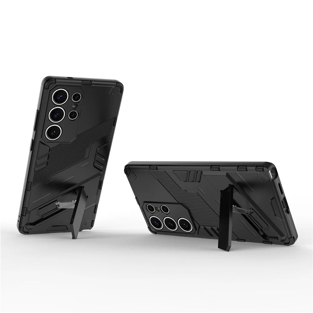 For Samsung Galaxy S25 Ultra Case PC+TPU Shockproof Phone Cover with Kickstand - Black - 2
