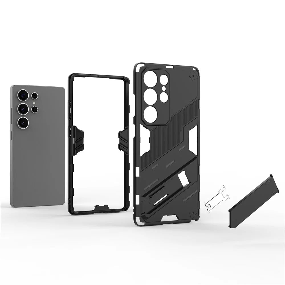 For Samsung Galaxy S25 Ultra Case PC+TPU Shockproof Phone Cover with Kickstand - Black - 3