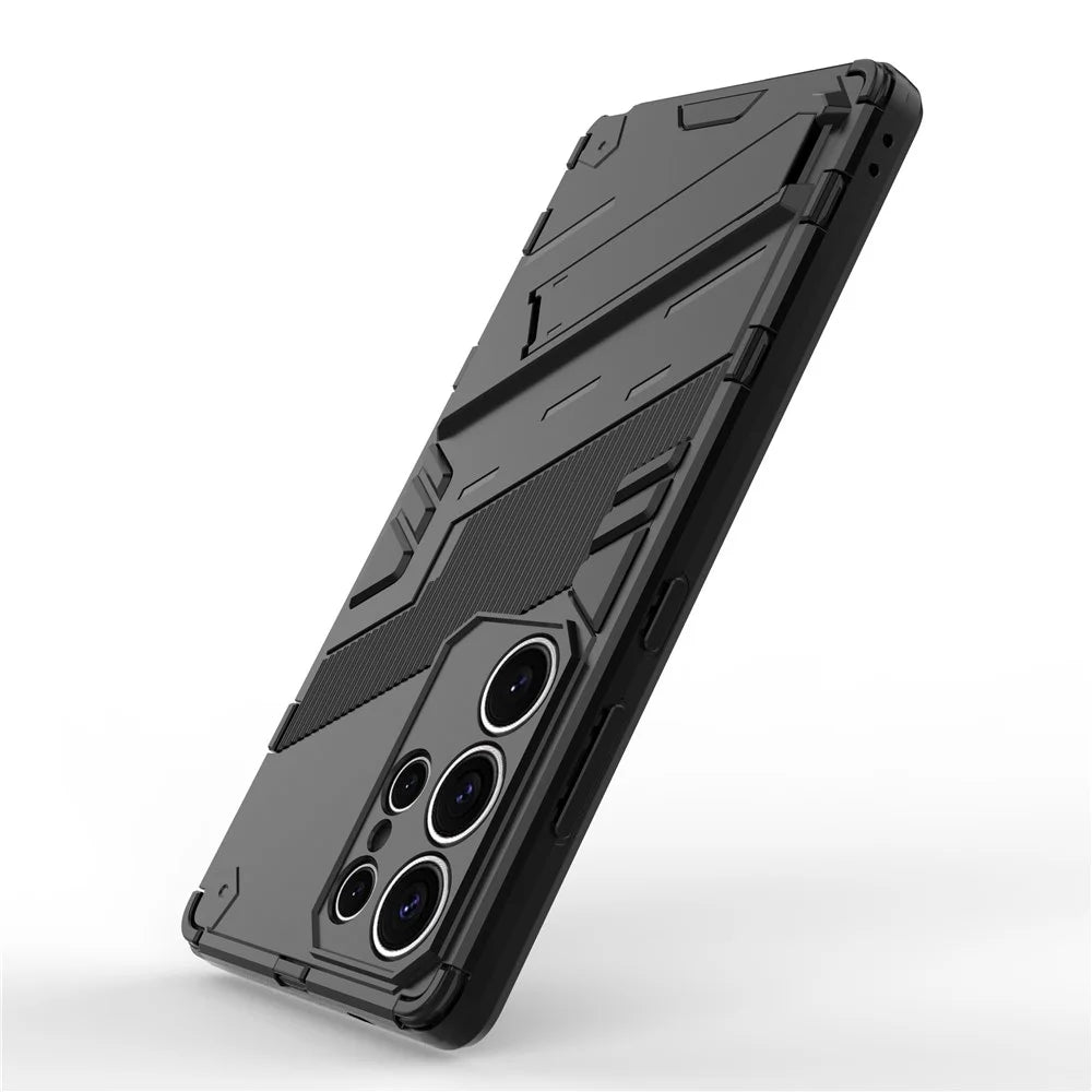 For Samsung Galaxy S25 Ultra Case PC+TPU Shockproof Phone Cover with Kickstand - Black - 4