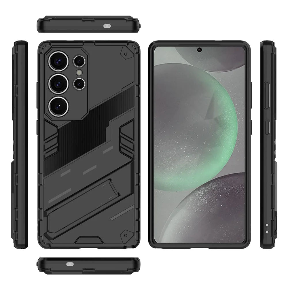 For Samsung Galaxy S25 Ultra Case PC+TPU Shockproof Phone Cover with Kickstand - Black - 5