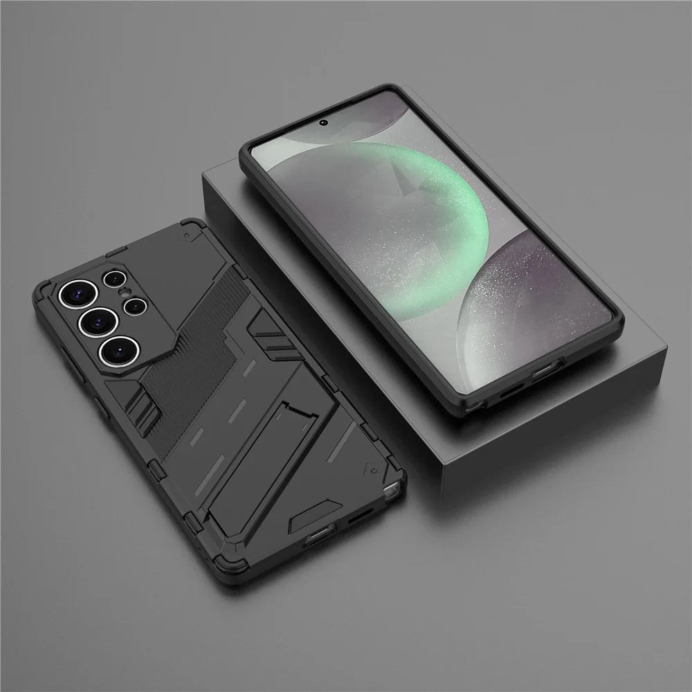 For Samsung Galaxy S25 Ultra Case PC+TPU Shockproof Phone Cover with Kickstand - Black - 6