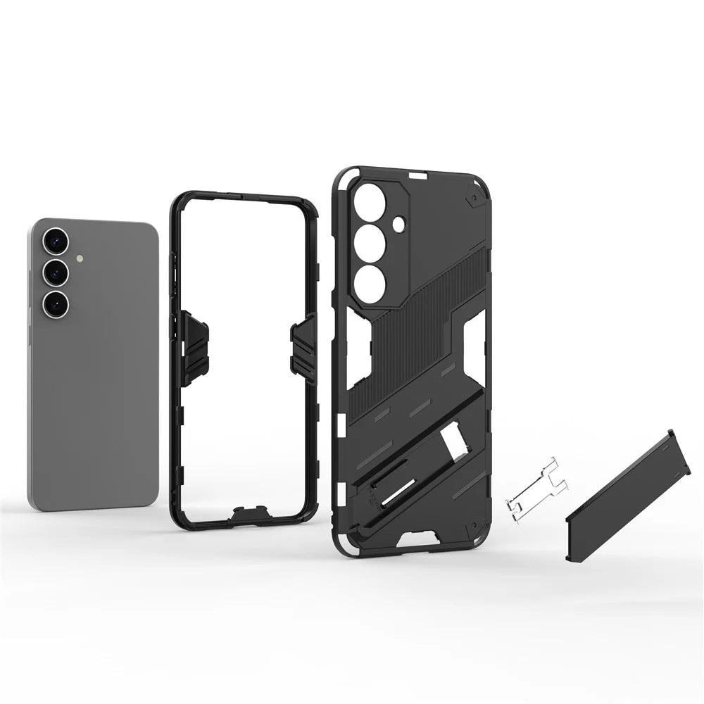 For Samsung Galaxy S25+ Case PC+TPU Shockproof Phone Cover with Kickstand - Black - 3