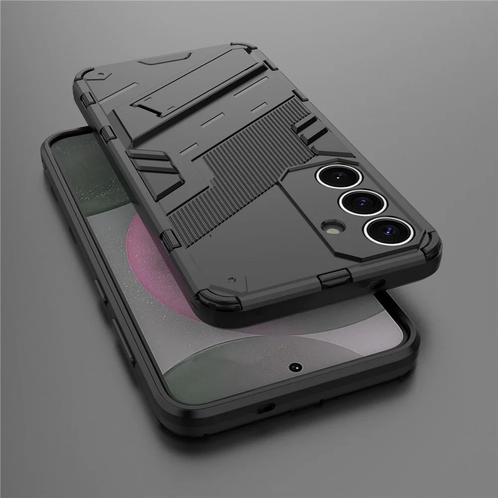 For Samsung Galaxy S25+ Case PC+TPU Shockproof Phone Cover with Kickstand - Black - 7