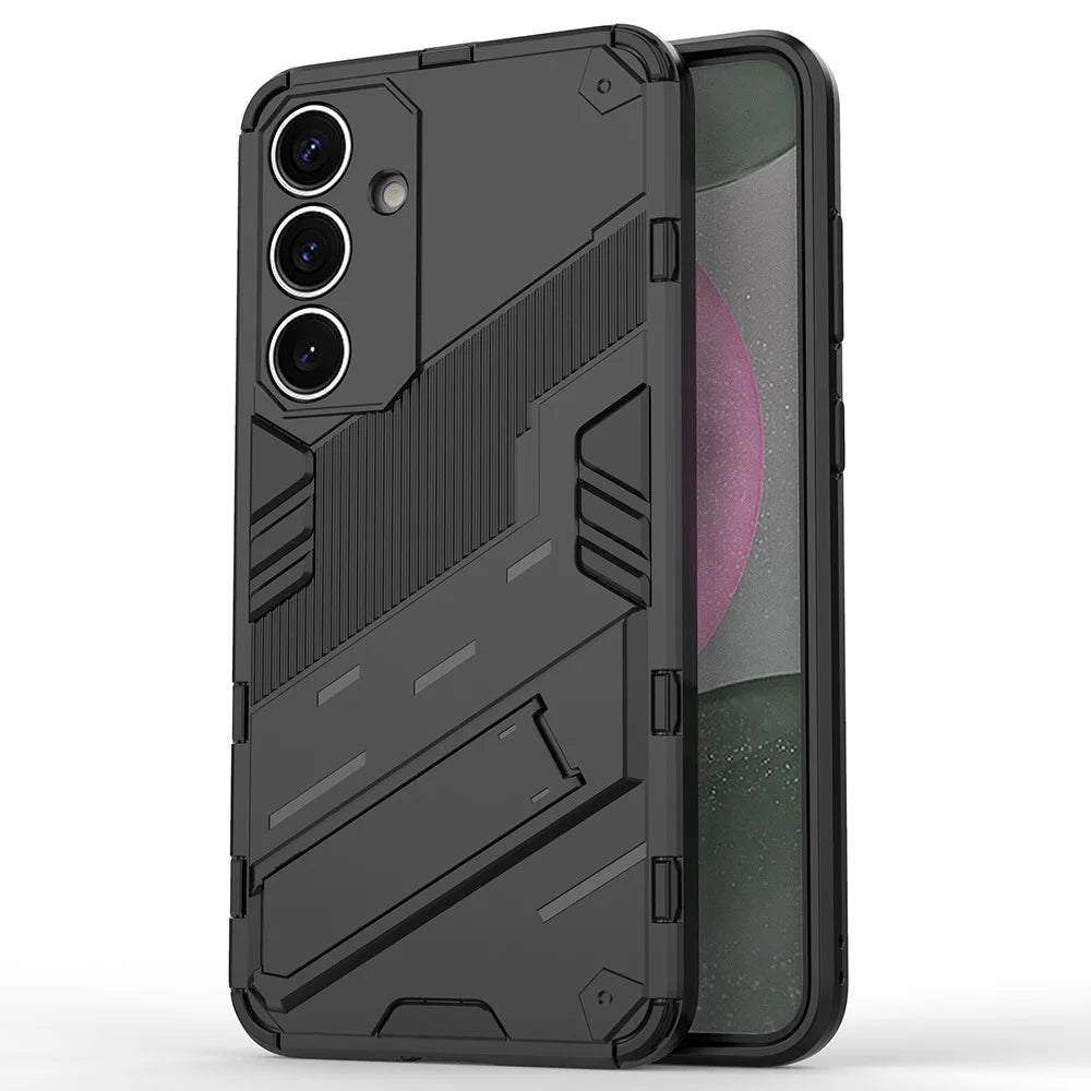 For Samsung Galaxy S25 Case PC+TPU Shockproof Phone Cover with Kickstand - Black - 1