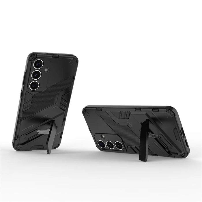 For Samsung Galaxy S25 Case PC+TPU Shockproof Phone Cover with Kickstand - Black - 2
