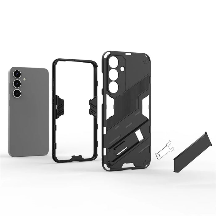 For Samsung Galaxy S25 Case PC+TPU Shockproof Phone Cover with Kickstand - Black - 3