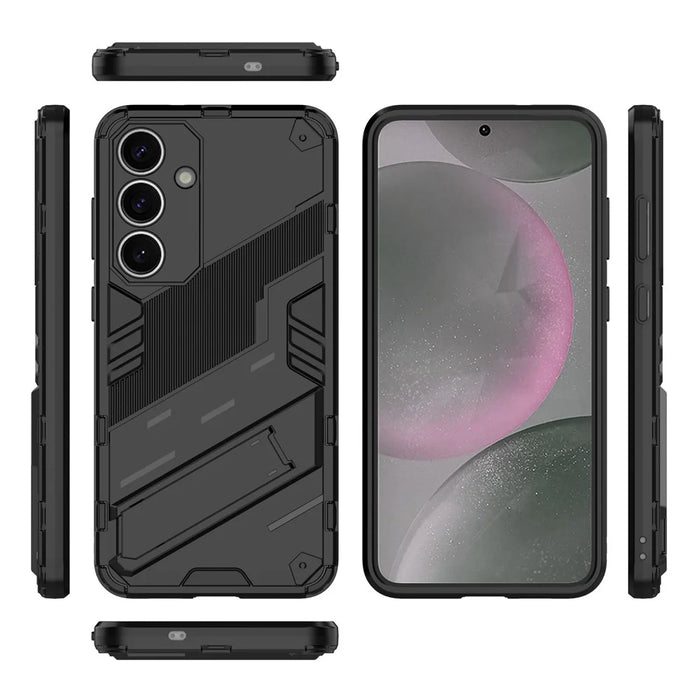 For Samsung Galaxy S25 Case PC+TPU Shockproof Phone Cover with Kickstand - Black - 5