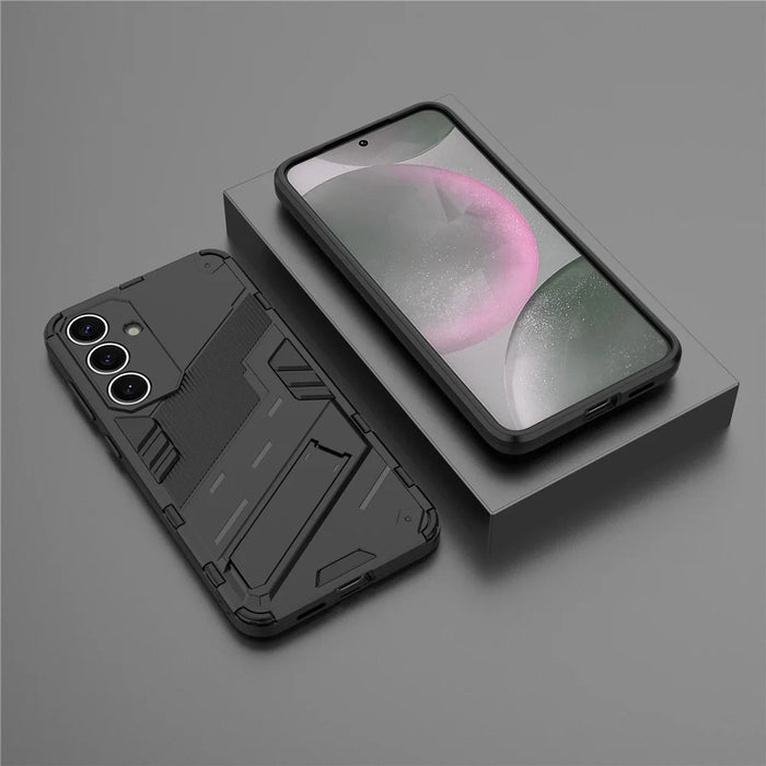 For Samsung Galaxy S25 Case PC+TPU Shockproof Phone Cover with Kickstand - Black - 6