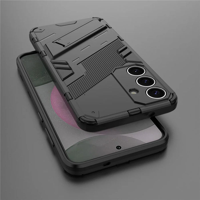 For Samsung Galaxy S25 Case PC+TPU Shockproof Phone Cover with Kickstand - Black - 7