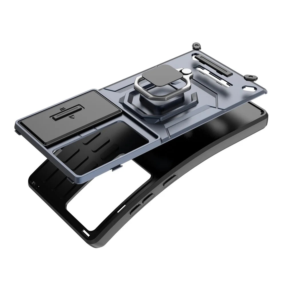 For Samsung Galaxy S25 Ultra Case PC+TPU Kickstand Phone Protector with Lens Cover - Black - 3