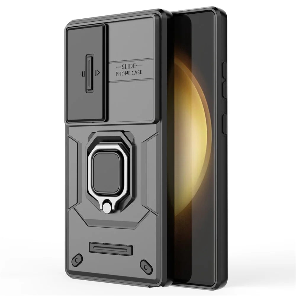 For Samsung Galaxy S25 Ultra Case PC+TPU Kickstand Phone Protector with Lens Cover - Black - 4