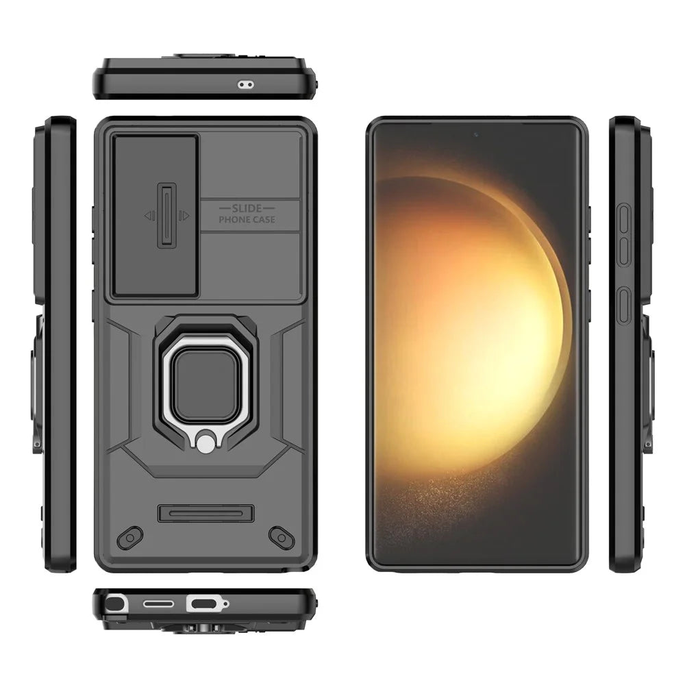 For Samsung Galaxy S25 Ultra Case PC+TPU Kickstand Phone Protector with Lens Cover - Black - 5