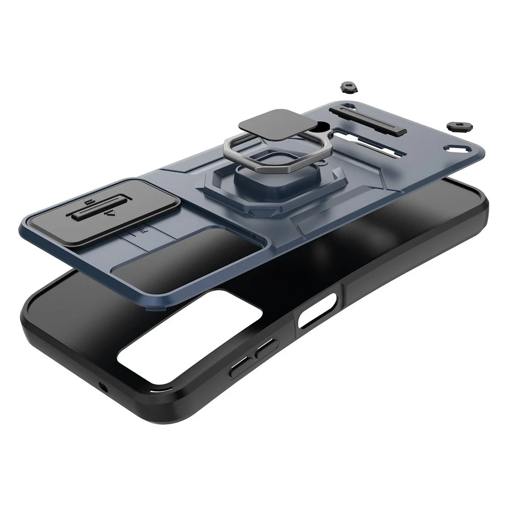 For Samsung Galaxy S25+ Case PC+TPU Kickstand Phone Protector with Lens Cover - Black - 3