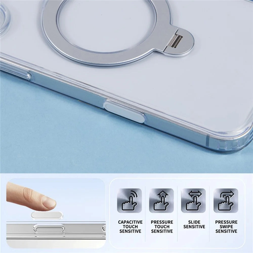 For iPhone 16 Plus Clear Case Magnetic Kickstand PC+TPU Phone Cover with Camera Control Button - 6