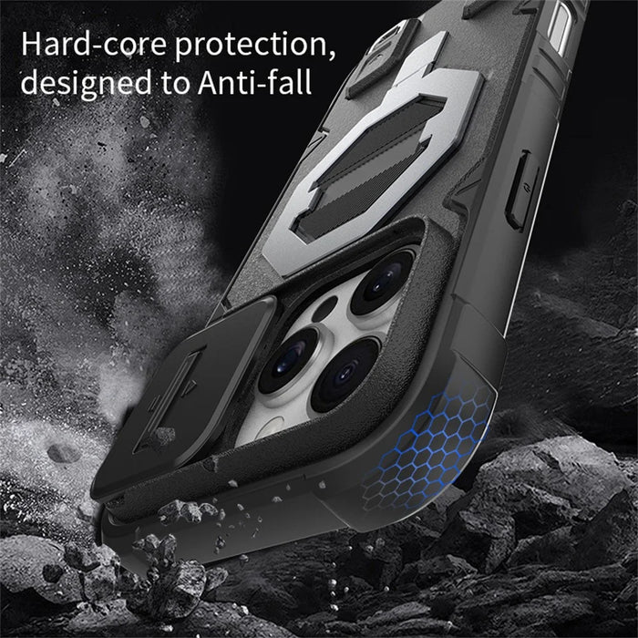 For iPhone 16 Pro Case Compatible with MagSafe PC+TPU Kickstand Phone Cover with Lanyard - Black - 5