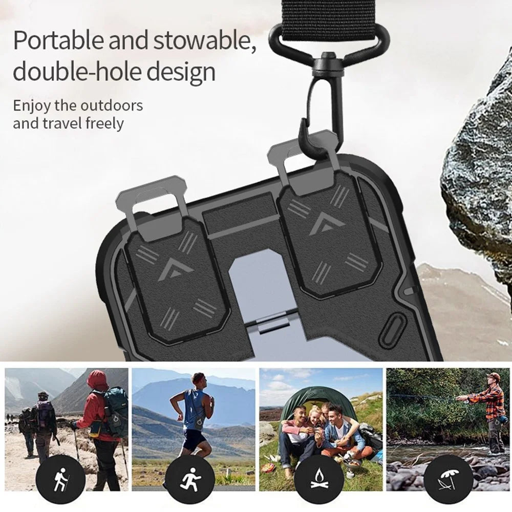 For iPhone 15 Case Compatible with MagSafe PC+TPU Kickstand Phone Cover with Lanyard - Black - 5