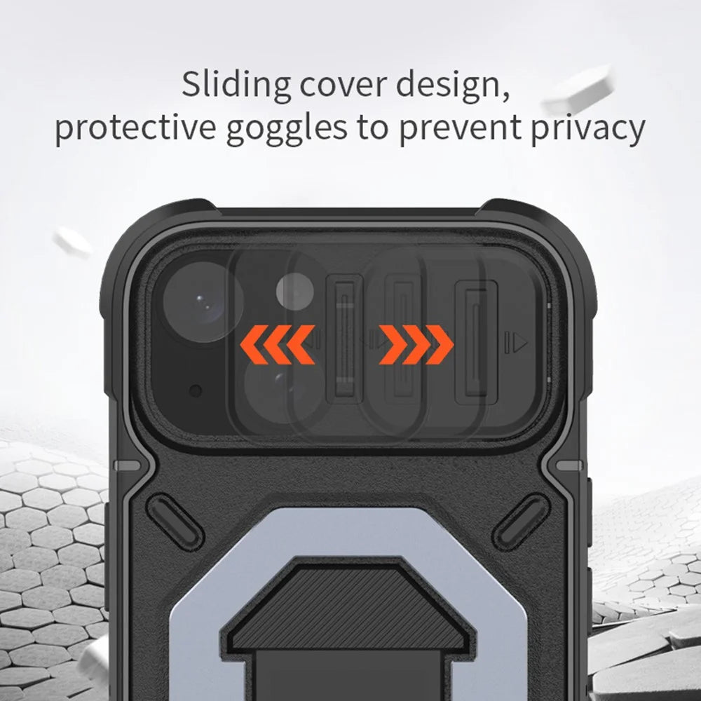 For iPhone 15 Case Compatible with MagSafe PC+TPU Kickstand Phone Cover with Lanyard - Black - 7