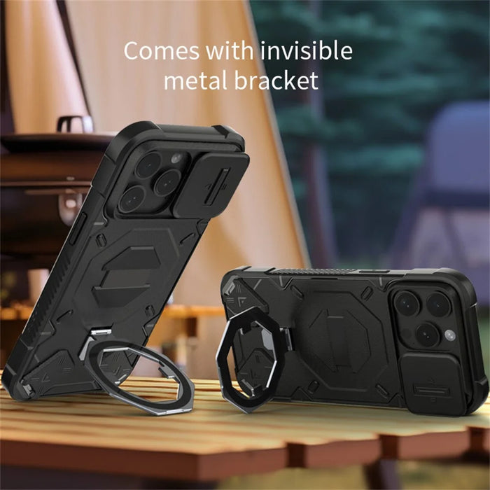 For iPhone 15 Pro Max Case Compatible with MagSafe PC+TPU Kickstand Phone Cover with Lanyard - Black - 3