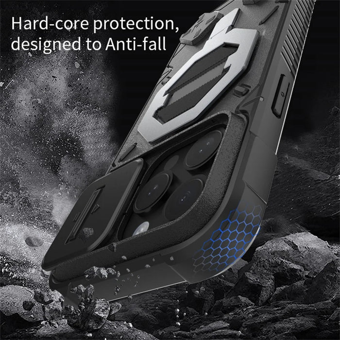 For iPhone 15 Pro Max Case Compatible with MagSafe PC+TPU Kickstand Phone Cover with Lanyard - Black - 5