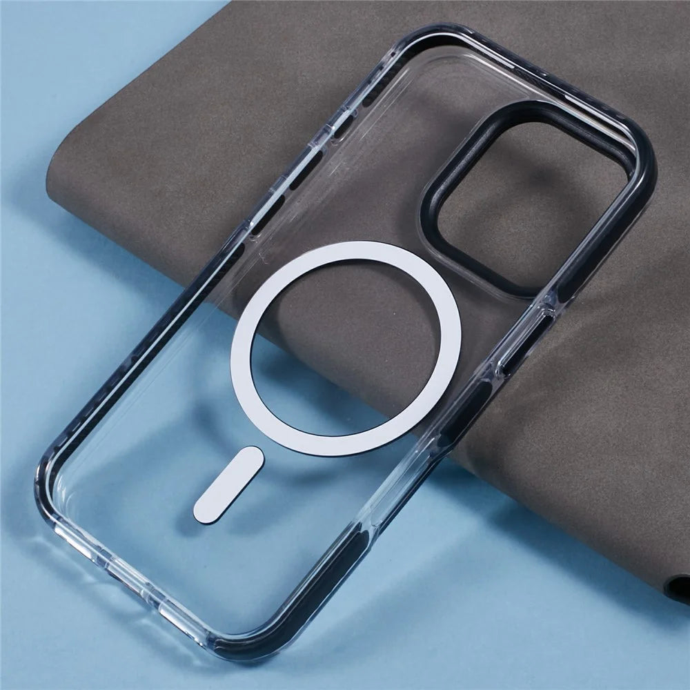 For iPhone 16 Pro Clear Case Compatible with MagSafe TPU+PC Back Cover - Black - 6