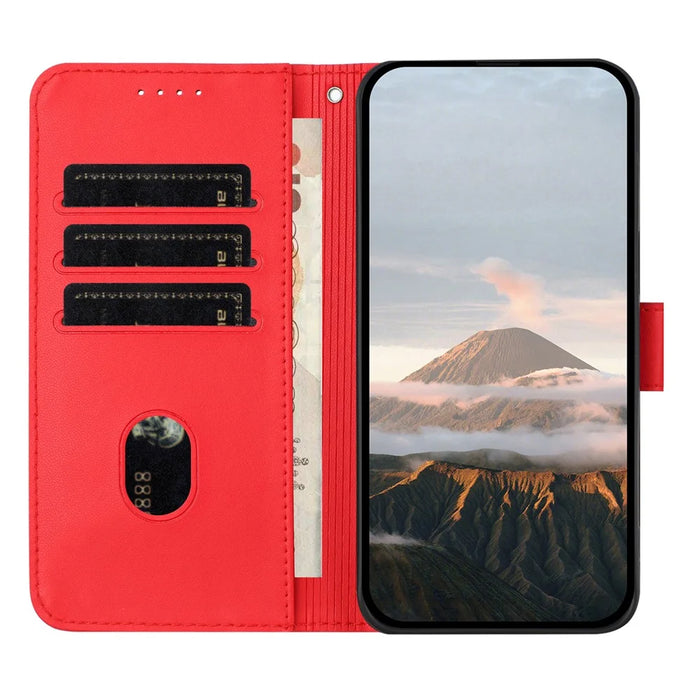 YX0090 For iPhone 16 Pro Case Triangle Imprint Leather Phone Cover with Lanyard - Red - 2