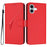 YX0090 For iPhone 16 Plus Case Triangle Imprint Leather Phone Cover with Lanyard - Red - 1