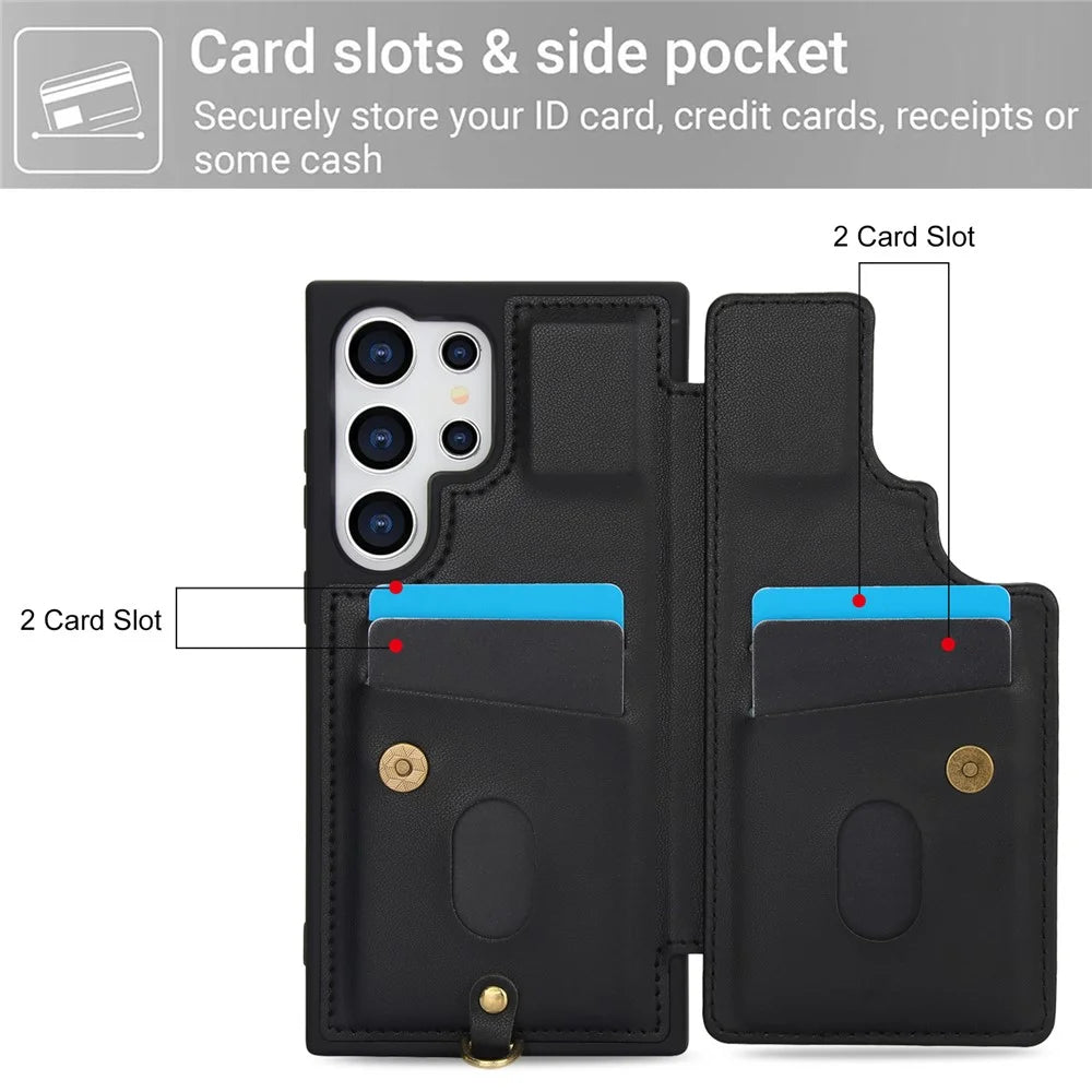 SY-001 For Samsung Galaxy S25 Ultra Case Card Slots Leather Coated TPU Flower Phone Cover - Black - 7