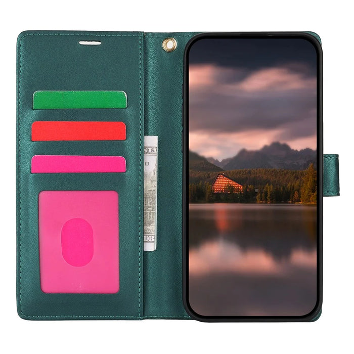 For iPhone 16 Pro Max Case with Hand Strap Flower Imprint Leather Wallet Phone Cover - Green - 2