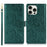 For iPhone 15 Pro Max Case with Hand Strap Flower Imprint Leather Wallet Phone Cover - Green - 1