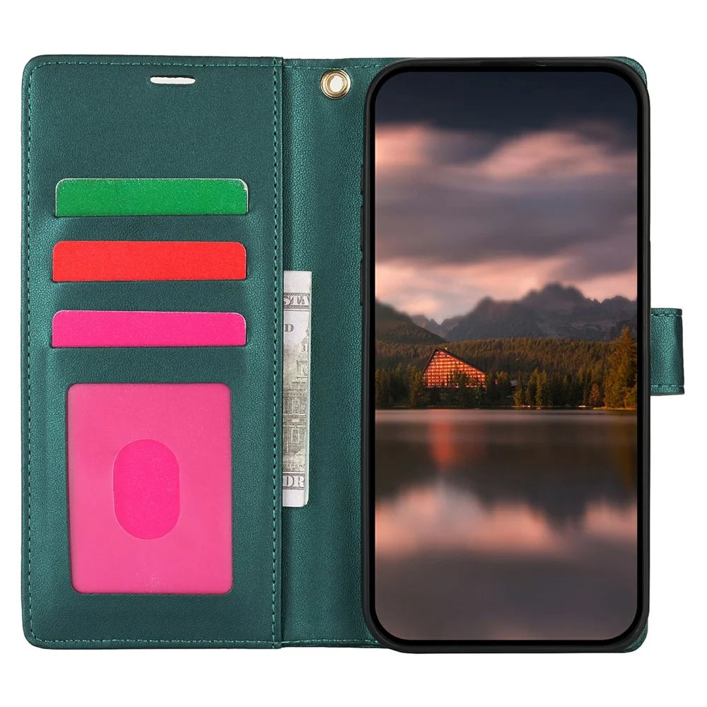 For Samsung Galaxy S25 Ultra Case with Hand Strap Flower Imprint Leather Wallet Phone Cover - Green - 2