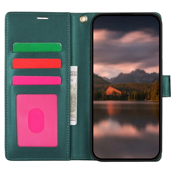 For Samsung Galaxy S24+ Case with Hand Strap Flower Imprint Leather Wallet Phone Cover - Green - 2
