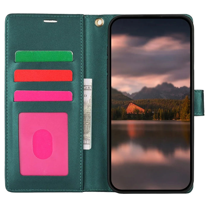 For Samsung Galaxy A13 4G / 5G Case with Hand Strap Flower Imprint Leather Wallet Phone Cover - Green - 2