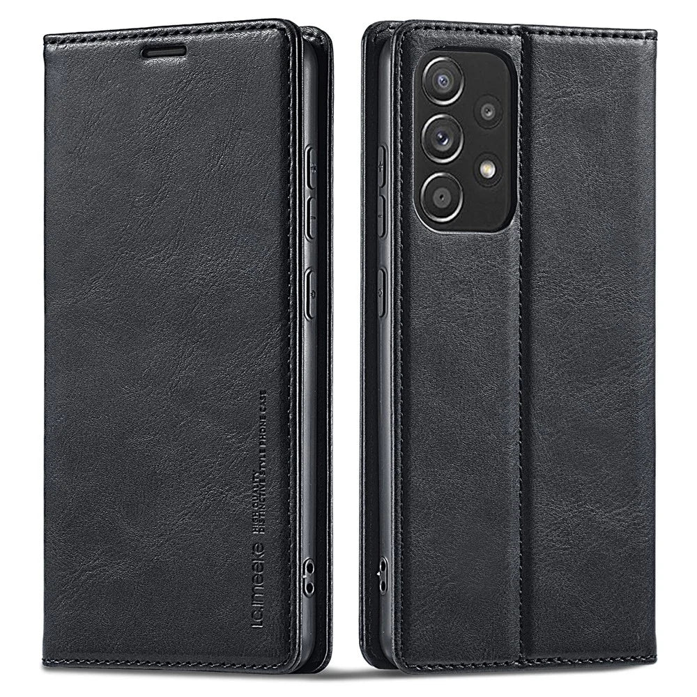 LC.IMEEKE for Samsung Galaxy A52 4G / 5G / A52s 5G Shockproof RFID Blocking Phone Case Phone Flip Wallet Cover with Stand - Black - 1