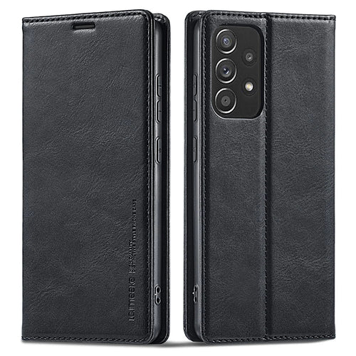 LC.IMEEKE for Samsung Galaxy A52 4G / 5G / A52s 5G Shockproof RFID Blocking Phone Case Phone Flip Wallet Cover with Stand - Black - 1